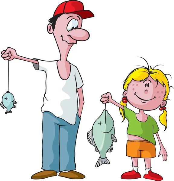Pai e filha viagem de pesca —  Vetores de Stock