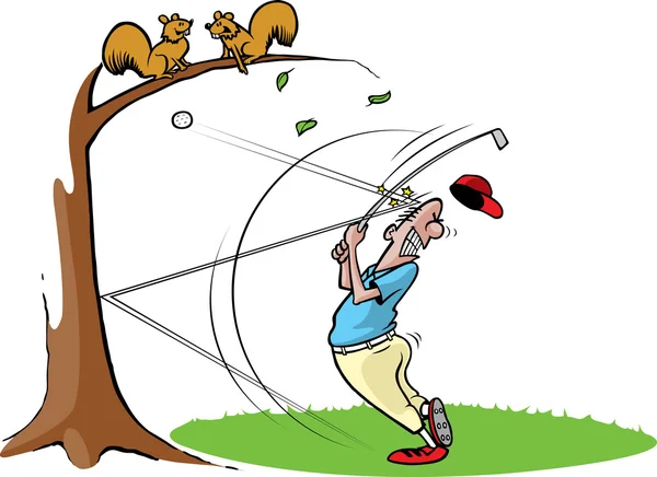 Goofy Golfer hits tree — Stock Vector