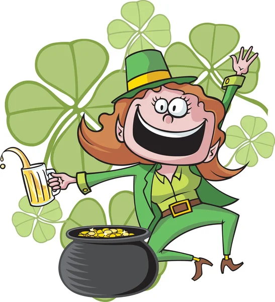 Meisje, leprechaun — Stockvector