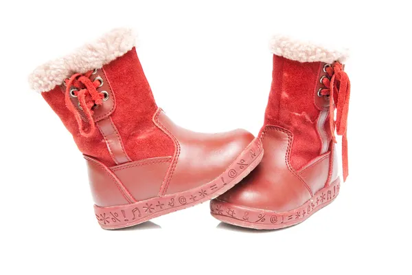 Old red winter boots — Stock Photo, Image