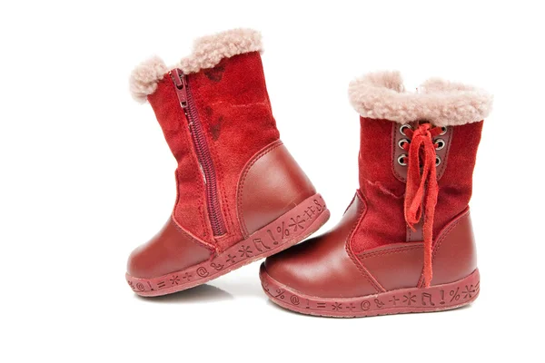 Old red winter boots — Stock Photo, Image