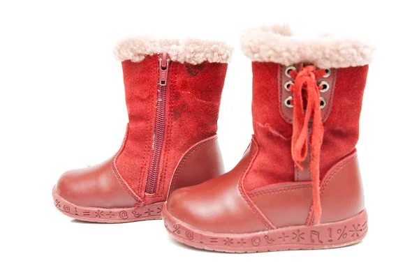 Old red winter boots — Stock Photo, Image