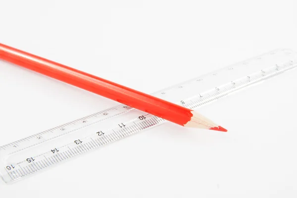 Artigos de papelaria. Caneta, lápis e régua — Fotografia de Stock