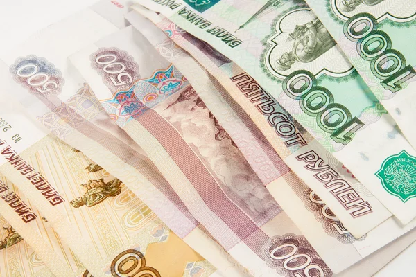 Bakgrund av tusendelar ryska sedlar Stockbild