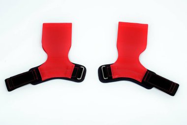 Beyaz arka planda izole edilmiş fiziksel eğitim için elastik diz desteği, Crossfit, fizyoterapi, vücut sağlığı, egzersiz, pilates, yoga ve vücut geliştirme.