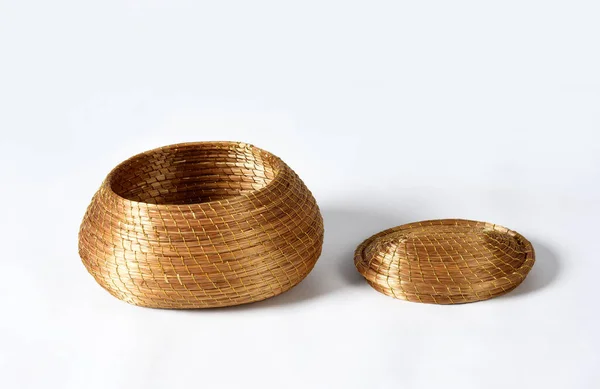 Handmade Basket Made Golden Grass Typical Brazilian Handicraft — Fotografia de Stock