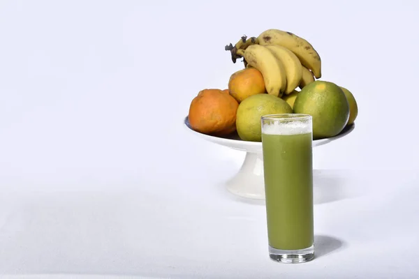 Image Healthy Natural Fruits Detox Juice Banana Lemon Orange — Stock Photo, Image