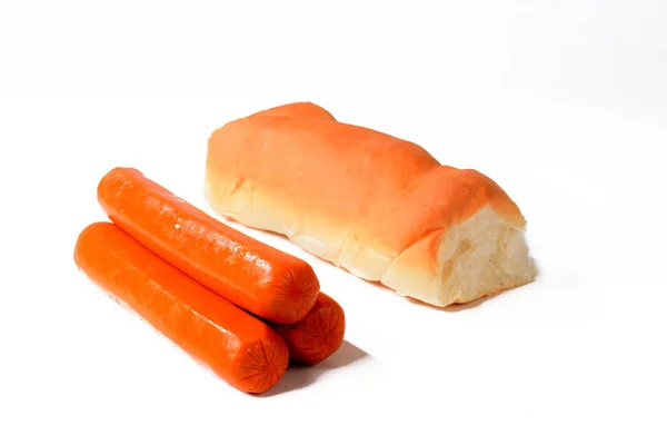 Hot Dog Brot Streetfood Mit Wurst Auf Weißem Hintergrund — Stockfoto