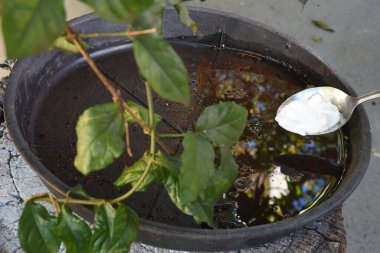 İçinde durgun kirli su olan terk edilmiş plastik ambalajlar. Yakın görüş. Potansiyel üreme alanlarında sivrisinekler. Hastalık transmisyonu