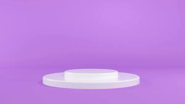 Renderização 3D. Texturas de plástico branco. pódio branco 3D para apresentação de embalagens em fundo violeta — Fotografia de Stock