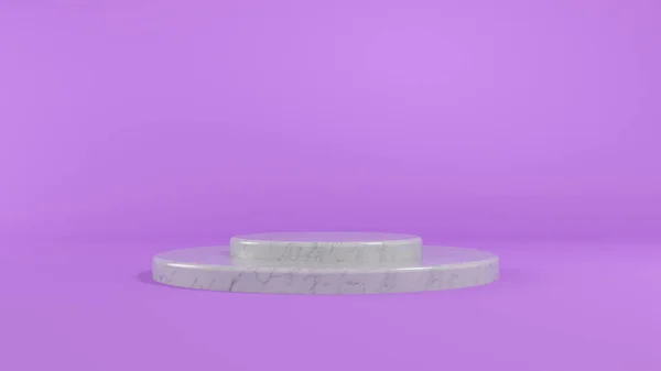 Ilustração 3D. Texturas brancas. Pódio de mármore leve para apresentação de embalagens em fundo violeta — Fotografia de Stock