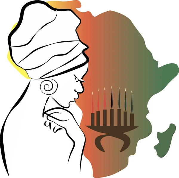 Kwanzaa与非洲妇女的概念设计以及非洲大陆的黑色 绿色轮廓 非裔美国人文化节 矢量图解 小说特点 免版税图库图片