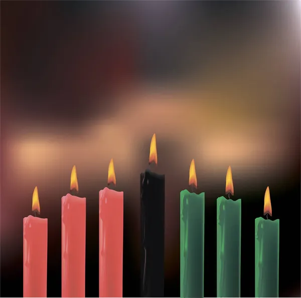 七只黑色 绿色和红色的烛台 象征着非洲传统的七项原则 Nguzo Saba 图库图片