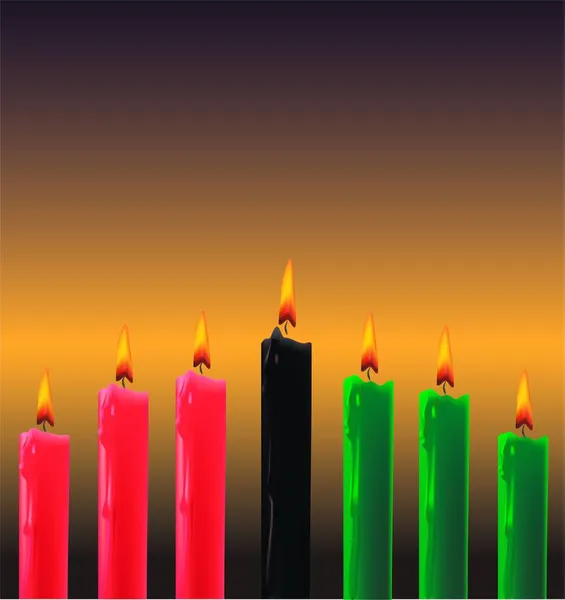 Ilustracja Happy Kwanzaa Pozdrowienia Tło Siedmiu Czarnych Zielonych Czerwonych Świeczników Zdjęcia Stockowe bez tantiem