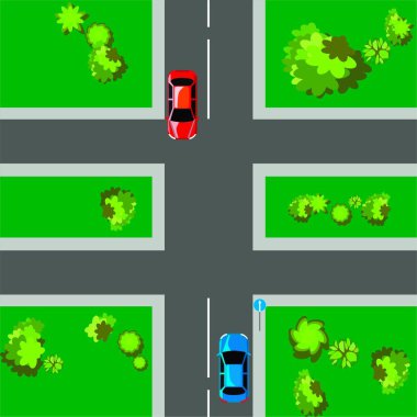 Kavşağın, kavşağın, yol ayrımının, illüstrasyonun hava üst görüntüsü