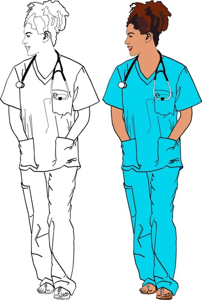 Professional Smiling Black Female Head Nurse or Doctor Wearing Stethoscope. The concept of a modern clinic with advanced equipment and professional staff. fictional character