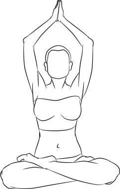 Peaceful meditation and yoga practice of woman. Person meditating and relaxing in zen lotus position. Harmony, balance and awareness concept. Flat illustration isolated on white background.