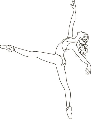 Seksi kadın balerin illüstrasyonu çizen tek bir çizgi. Minimalist, güzel balerin, dans hareketi konsepti. Duvar dekoru poster baskısı. Modern sürekli çizgi çizimi grafik tasarımı