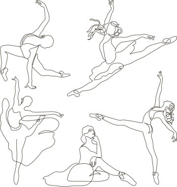 Ballerina silhouette ballet dance poses. One single line drawing sexy woman ballerina  illustration. Minimalist pretty ballet dancers show dance motion concept. 