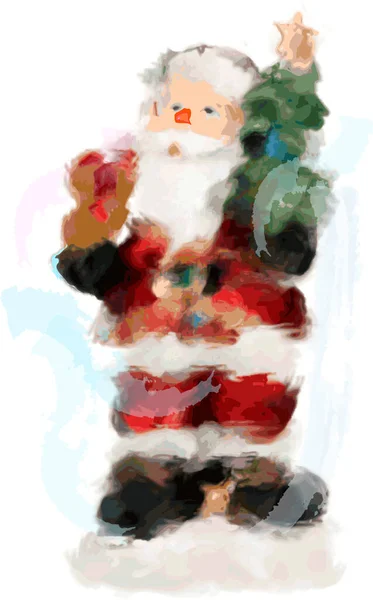 Мультфильм Санта Клаус Акварель Персонаж Санта Клауса Подарком Сумка Подарками — стоковое фото