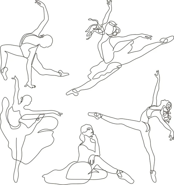 Ballerina Silhouette Ballet Dance Poses One Single Line Drawing Sexy — ストック写真