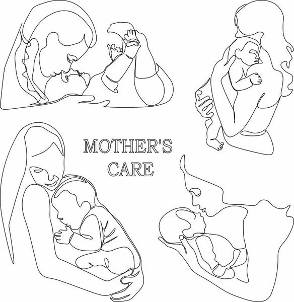 Coleção Mães Crianças Mãe Abstrata Com Uma Criança Uma Linha — Fotografia de Stock