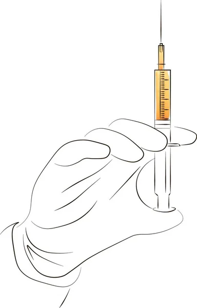 注射器を保持している医療用手袋に手 注射と予防接種の概念を作る 白に隔離された — ストック写真