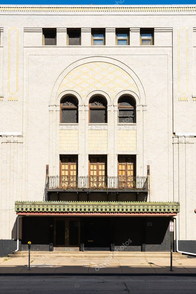 Exterior of old abandoned theater.  Peoria, Illinois, USA.