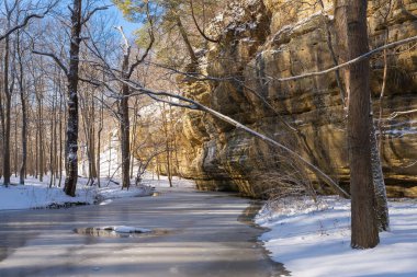 Illinois Kanyonu 'nda kış manzarası. Aç Rock State Park, Illinois, ABD.