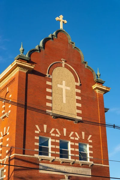 Alte Backsteinkirche Der Midwest Stadt Einem Schönen Winternachmittag — Stockfoto