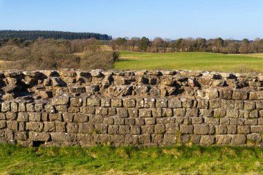 Milattan sonra 122 'de öğlen ışığında inşa edilen Hadrian Duvarı' nın kalıntıları. Birdoswald, İngiltere.