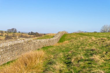 Milattan sonra 122 'de öğlen ışığında inşa edilen Hadrian Duvarı' nın kalıntıları. Birdoswald, İngiltere.