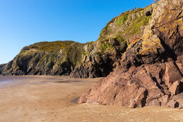 Rotsmuren Aan Schotse Kust Sandyhills Beach Dalbeattie Schotland — Stockfoto