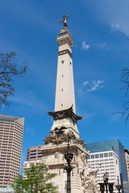 Indianapolis, Indiana - United States - July 29th, 2022: The Sailors and Soldiers Monument, built in 1888, in downtown Indianapolis on a beautiful Summer afternoon.