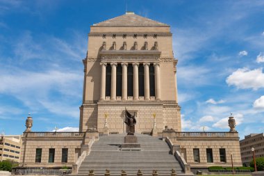 Indianapolis, Indiana - United States - July 29th, 2022: Exterior of the Indiana War Memorial and Museum, built in 1924, on a sunny Summer morning.