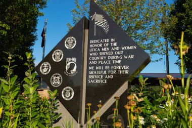 North Utica, Illinois - United States - July 14th, 2022: The Utica War Memorial on a beautiful Summer morning in North Utica, Illinois.