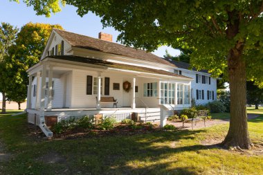 Princeton, Illinois - ABD - 3 Ekim 2022: 1838 'de Princeton, Illinois' de inşa edilen tarihi Owen Lovejoy Evi.