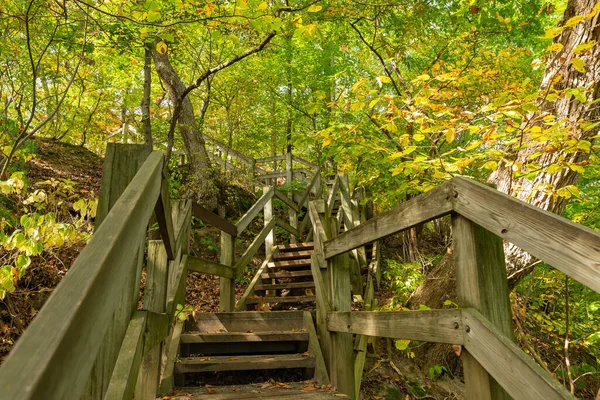 Jalan Kayu Starved Rock State Park Pagi Musim Gugur Yang — Stok Foto