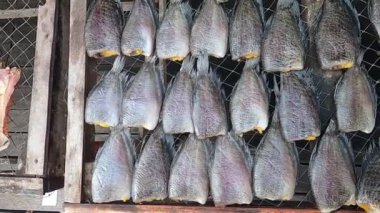 Kuru veya tütsülenmiş tatlı su balığını bambu ve ahşap tabakta Tayland geleneğini korumak için.