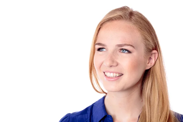 Smiling pensive young woman — Stock Photo, Image