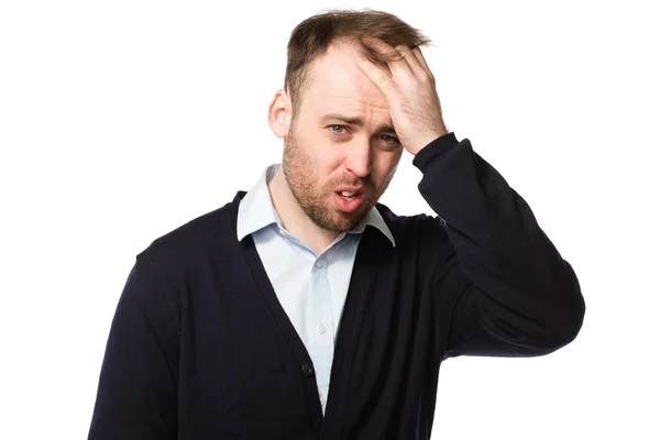 Young man with a fever and headache — Stock Photo, Image