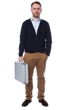 Businessman holding a briefcase clipart