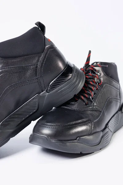 Leather Black Short Men Autumn Sneakers White Background Sneakers Winter —  Fotos de Stock