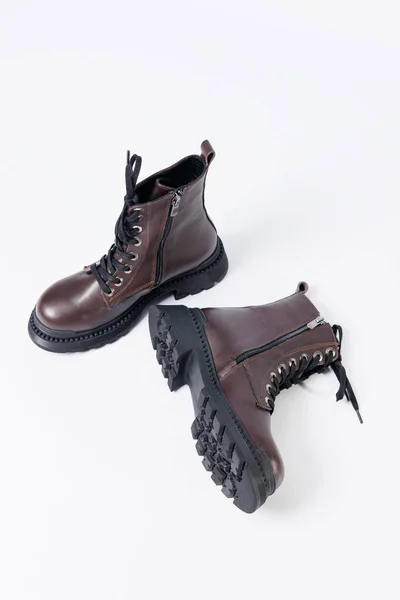 Graceful Women Leather Demi Season Ankle Boots Low Heels Studio — 스톡 사진