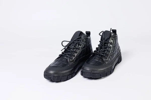 Men Leather Short Boots White Background Winter Boots Collection 2022 — Fotografia de Stock