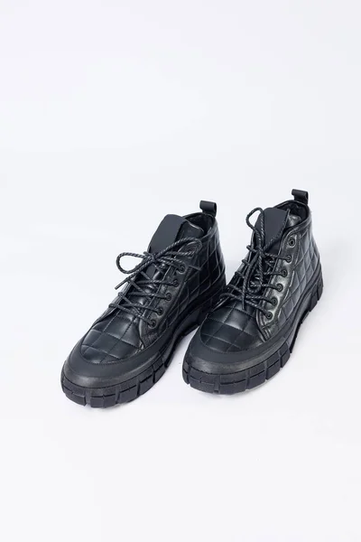 Men Leather Short Boots White Background Winter Boots Collection 2022 — Fotografia de Stock
