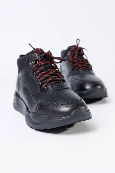 Leather Black Short Men Autumn Sneakers White Background Sneakers Winter — Fotografia de Stock