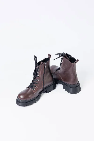 Graceful Women Leather Demi Season Ankle Boots Low Heels Studio — Stock fotografie