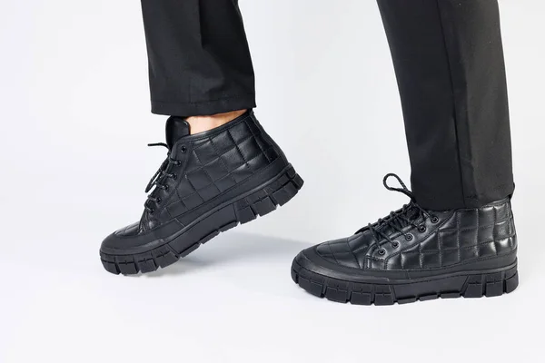 Men Black Boots Made Genuine Leather Men Footwear White Background — Φωτογραφία Αρχείου