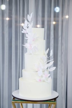 Tatil için nefis tatlı katmanlı taze pasta ve güzel süslemeler.